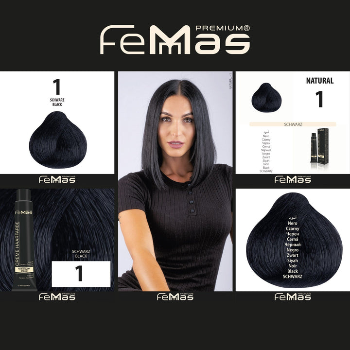 FemMas Haarfarbe 100ml - Schwarz (Farbcode: 1)