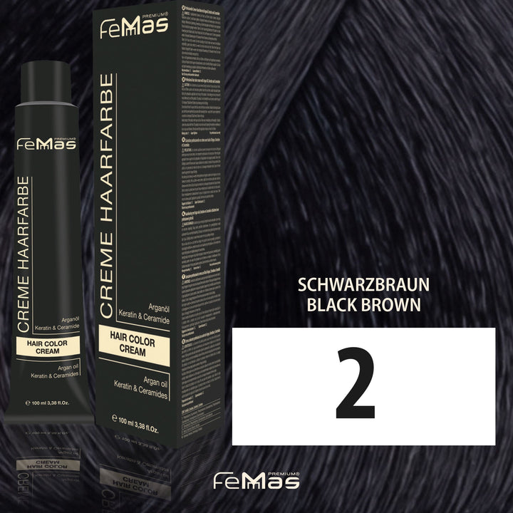 FemMas Haarfarbe 100ml - Schwarzbraun (Farbcode: 2)