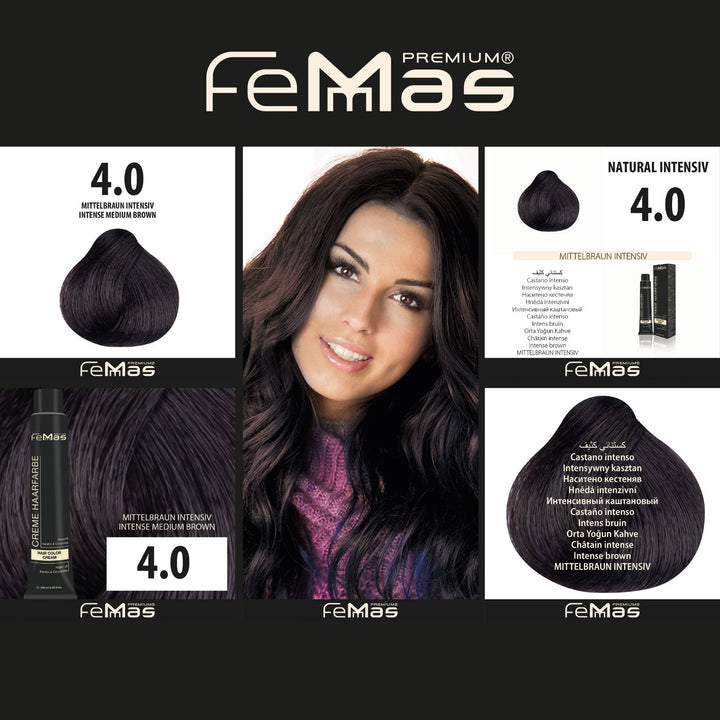 FemMas Haarfarbe 100ml - Mittelbraun intensiv (Farbcode: 4.0)