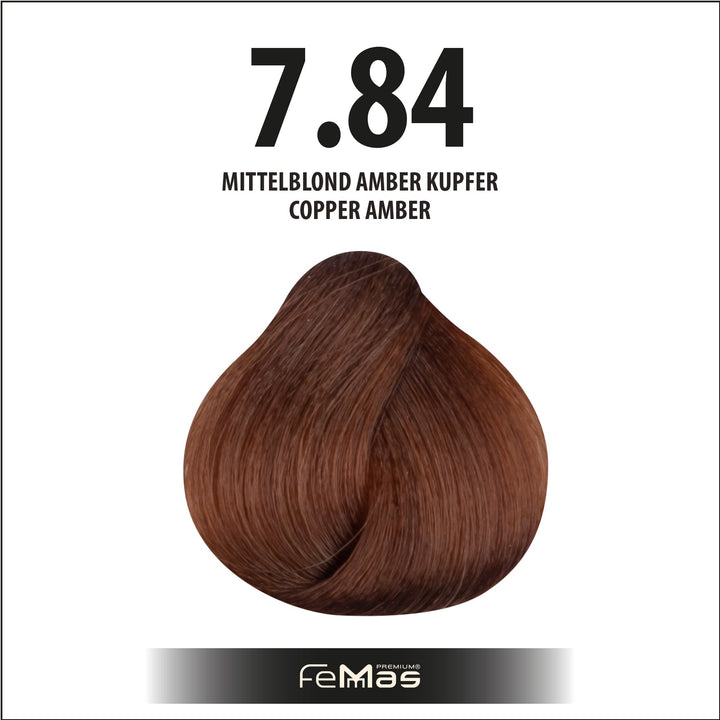 FemMas Haarfarbe 100 ml - Mittelblond Amber Kupfer (Farbcode: 7.84)
