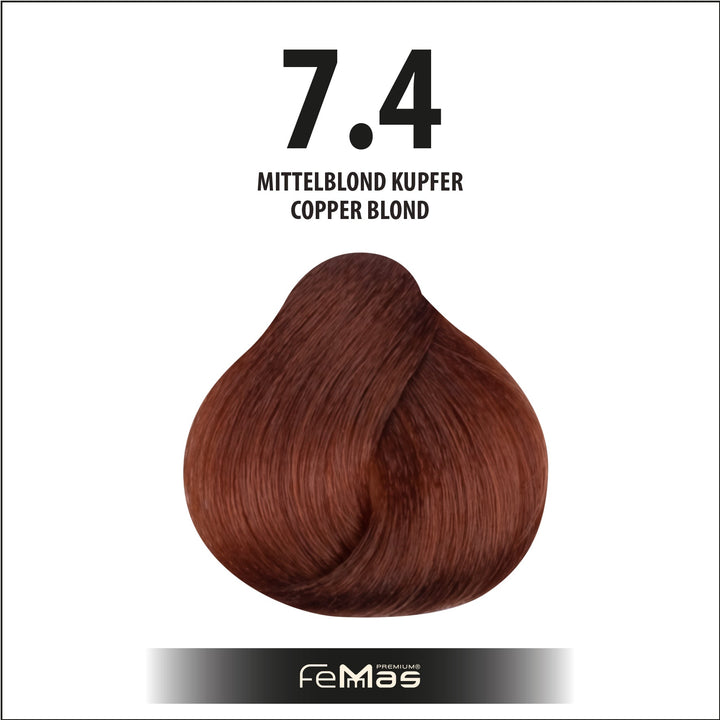 FemMas Haarfarbe 100 ml - Mittelblond Kupfer (Farbcode: 7.4)