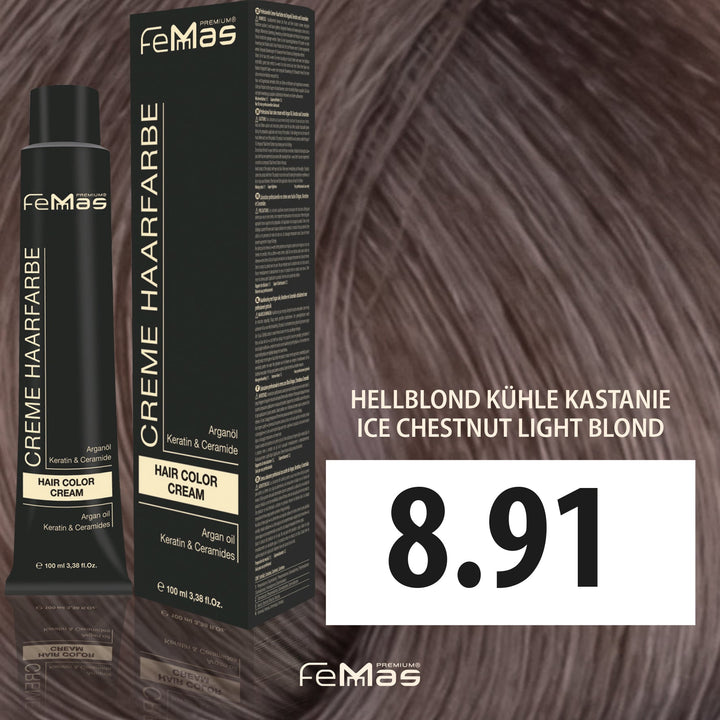 FemMas Haarfarbe 100 ml - Hellblond Kühle Kastanie (Farbcode: 8.91)