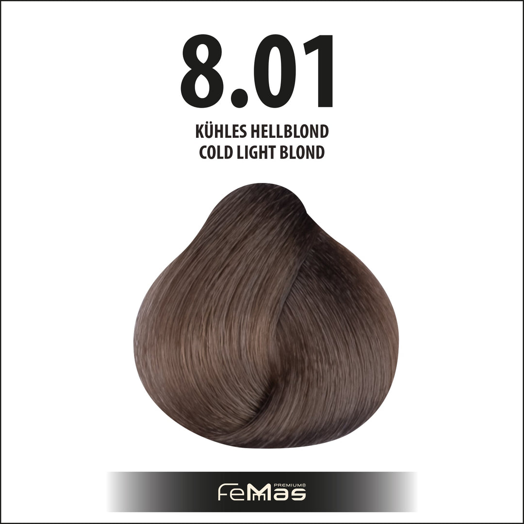 FemMas Haarfarbe 100 ml - Kühles Hellblond (Farbcode: 8.01)
