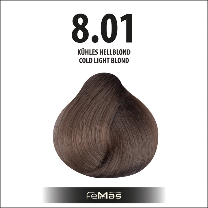 FemMas Haarfarbe 100 ml - Kühles Hellblond (Farbcode: 8.01)