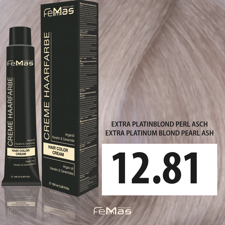 FemMas Haarfarbe 100 ml - Spezialblond Perle Asch (Farbcode: 12.81)