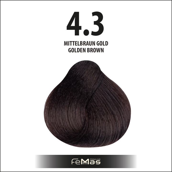FemMas Haarfarbe 100 ml - Mittelbraun Gold (Farbcode: 4.3)