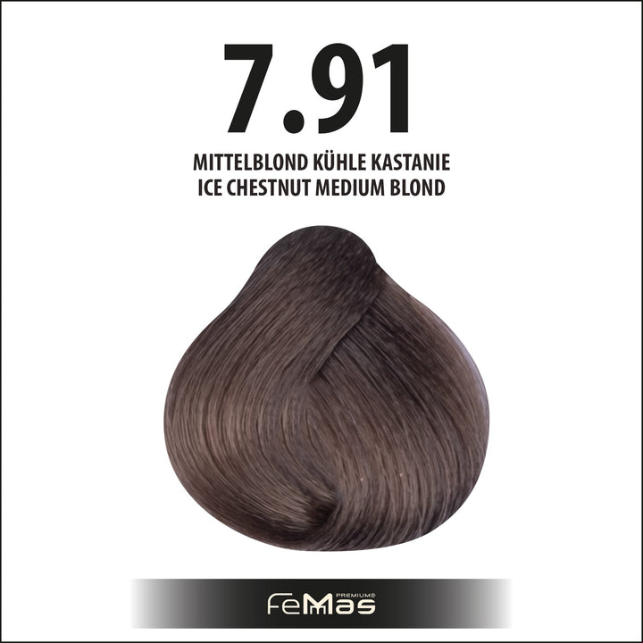 FemMas Haarfarbe 100 ml - Mittelblond Kühle Kastanie (Farbcode: 7.91)