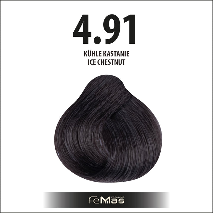 FemMas Haarfarbe 100 ml - Mittelbraun Kühle Kastanie (Farbcode: 4.91)