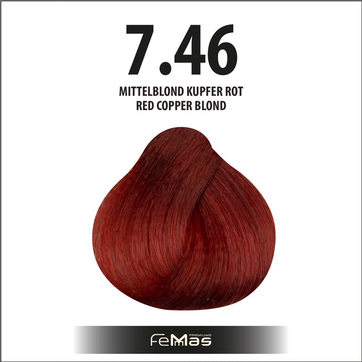 FemMas Haarfarbe 100 ml - Mittelblond Kupfer Rot (Farbcode: 7.46)