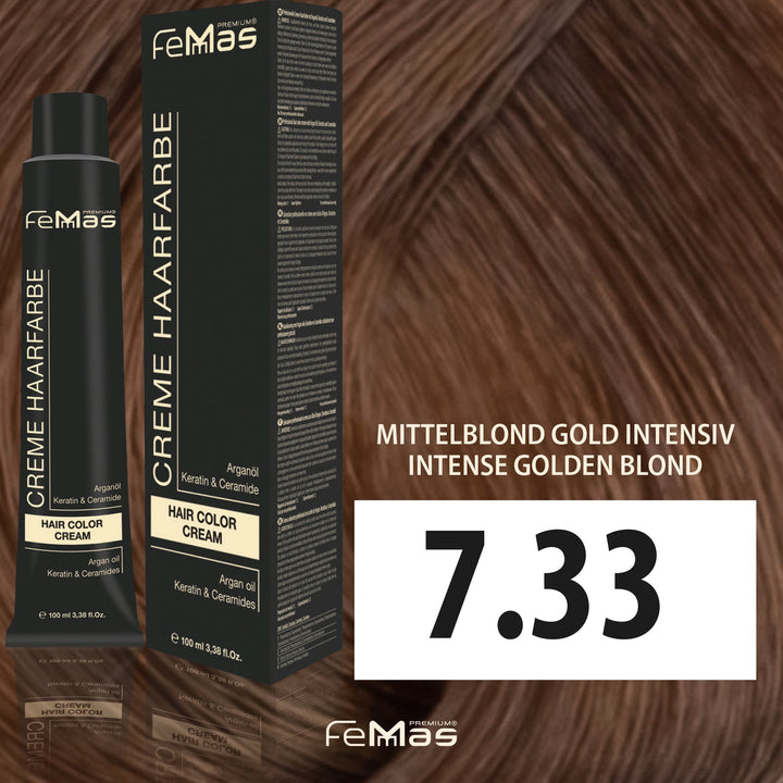 FemMas Haarfarbe 100 ml - Mittelblond Gold Intensiv (Farbcode: 7.33)