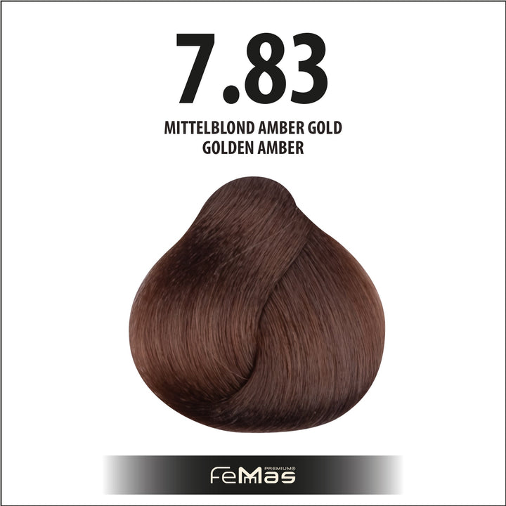 FemMas Haarfarbe 100 ml - Mittelblond Amber Gold (Farbcode: 7.83)