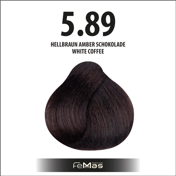 FemMas Haarfarbe 100 ml - Hellbraun Amber Schokolade (Farbcode: 5.89)