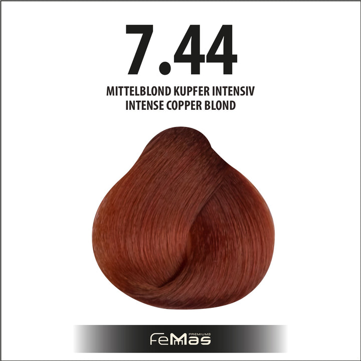 FemMas Haarfarbe 100 ml - Mittelblond Kupfer Intensiv (Farbcode: 7.44)
