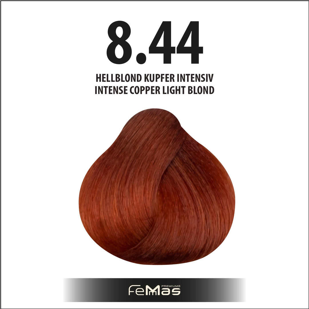 FemMas Haarfarbe 100 ml - Hellblond Kupfer Intensiv (Farbcode: 8.44)
