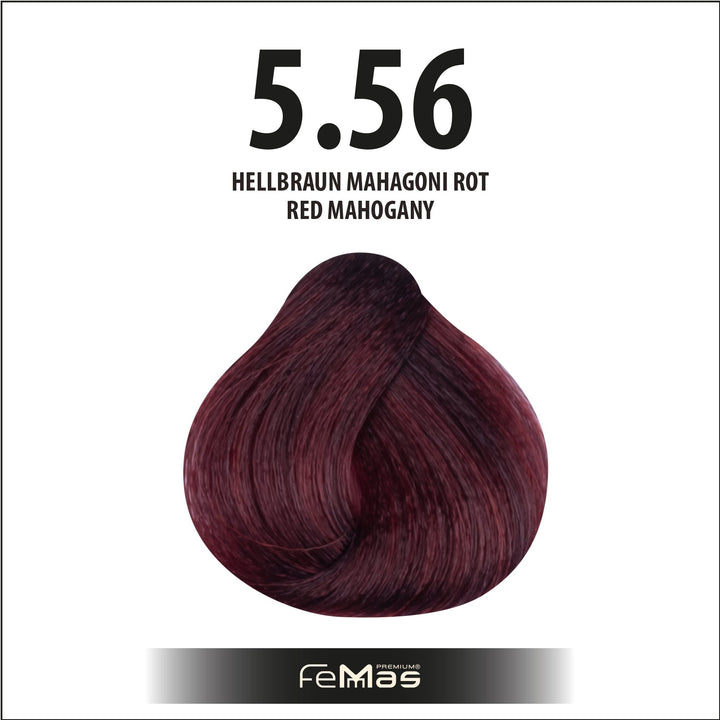 FemMas Haarfarbe 100 ml - Hellbraun Mahagoni Rot (Farbcode: 5.56)