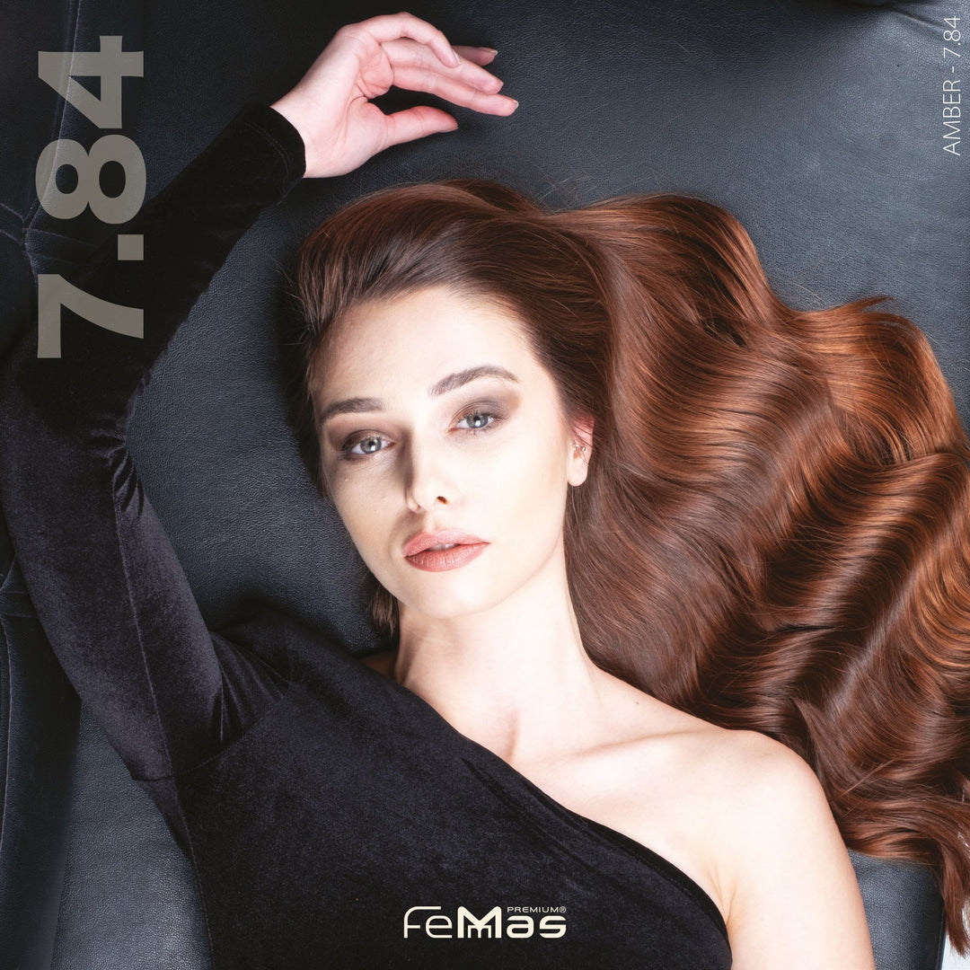 FemMas Haarfarbe 100 ml - Mittelblond Amber Kupfer (Farbcode: 7.84)