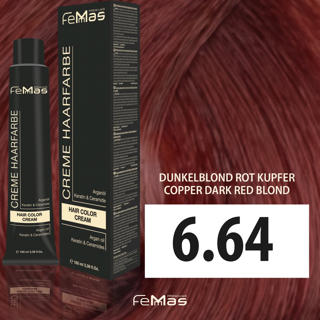 FemMas Haarfarbe 100 ml -  Dunkelblond Rot Kupfer (Farbcode: 6.64)