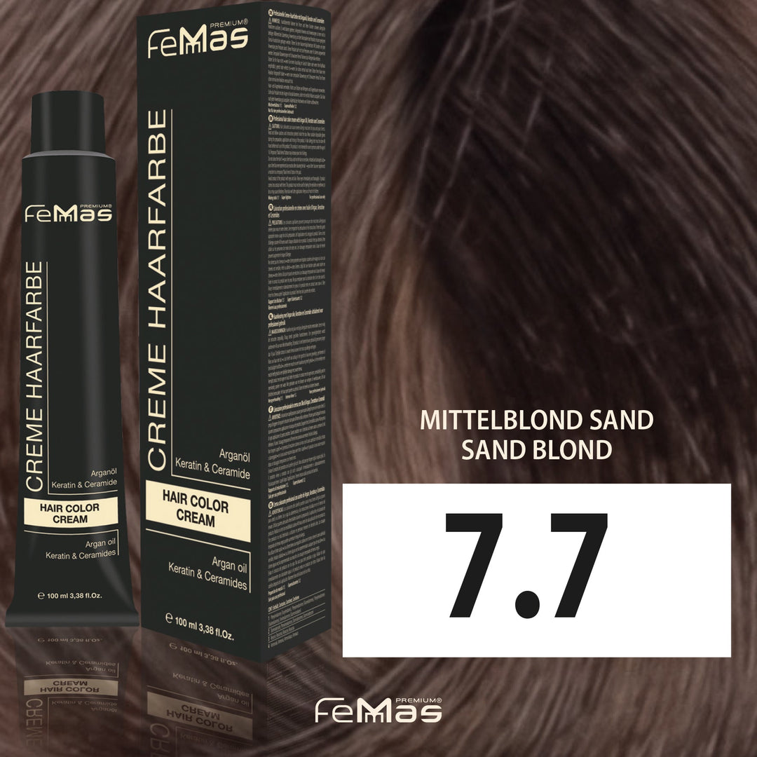 FemMas Haarfarbe 100 ml - Mittelblond Sand (Farbcode: 7.7)