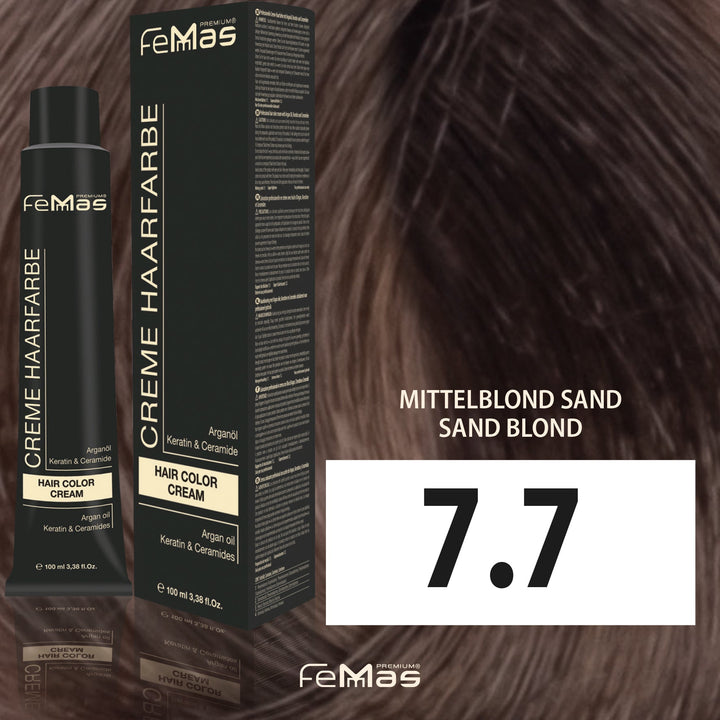 FemMas Haarfarbe 100 ml - Mittelblond Sand (Farbcode: 7.7)