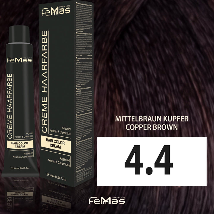 FemMas Haarfarbe 100 ml - Mittelbraun Kupfer (Farbcode: 4.4)
