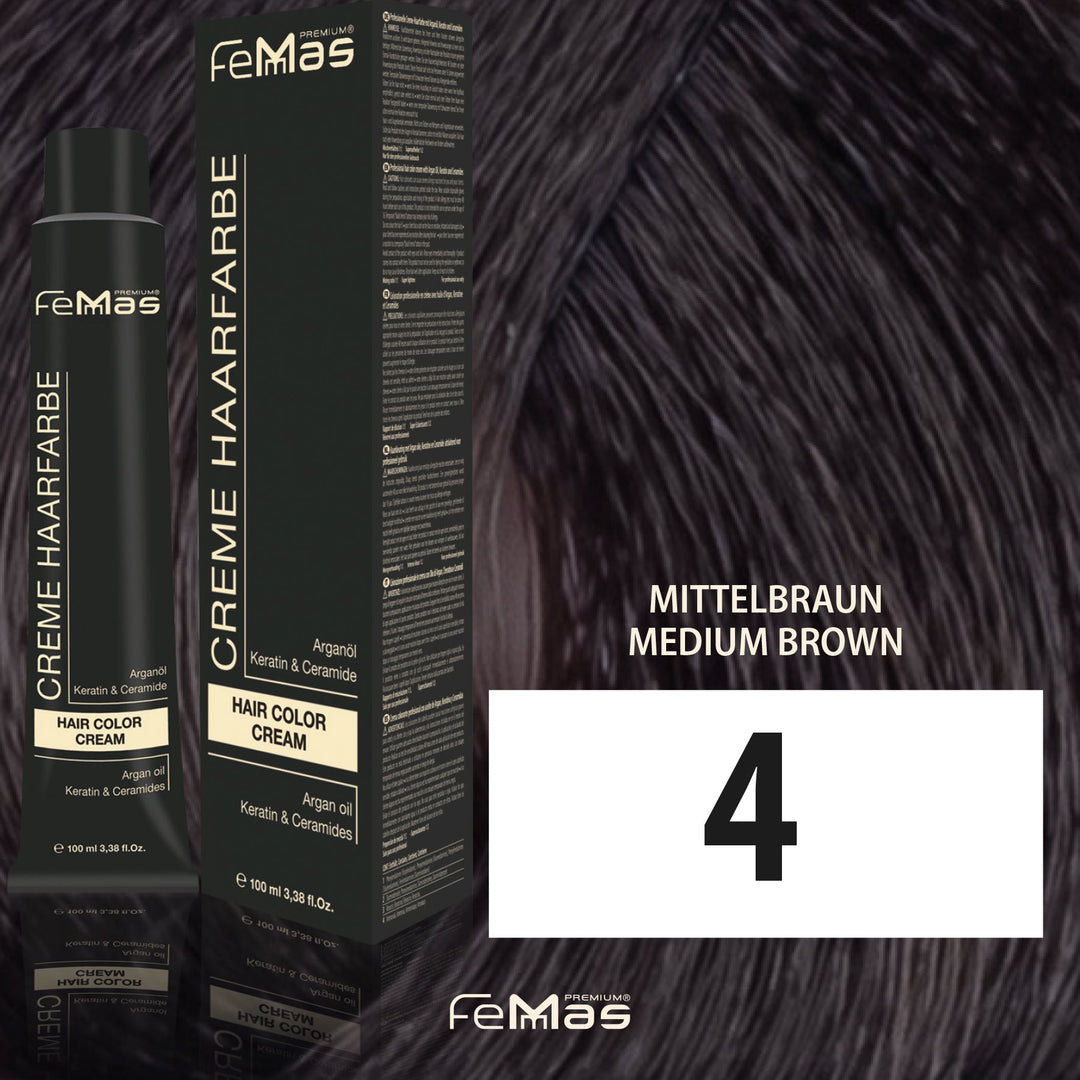 FemMas Haarfarbe 100 ml - Mittelbraun (Farbcode: 4)