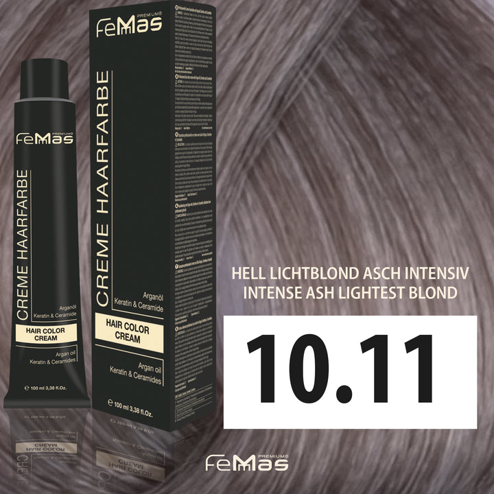 FemMas Haarfarbe 100 ml - Lichtblond Asch Intensive (Farbcode: 10.11)