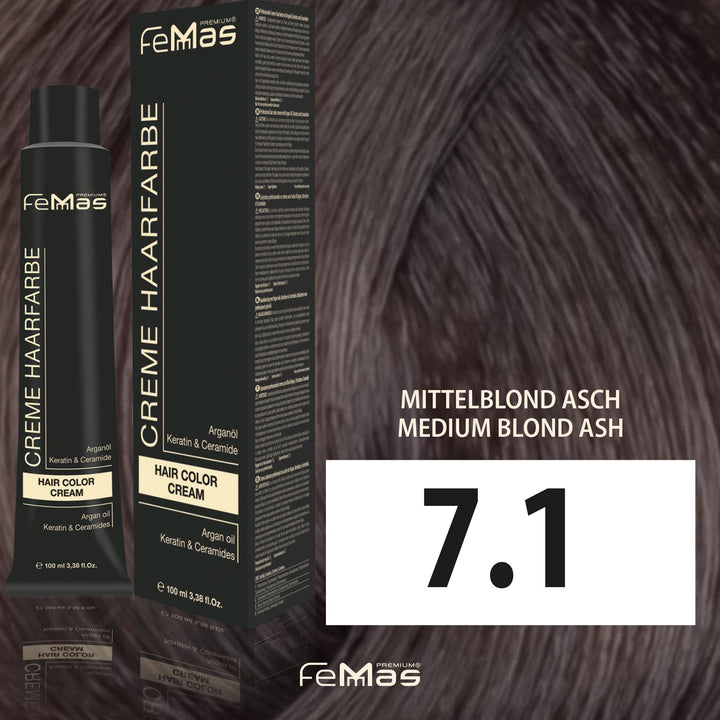 FemMas Haarfarbe 100 ml - Mittelblond Asch (Farbcode: 7.1)
