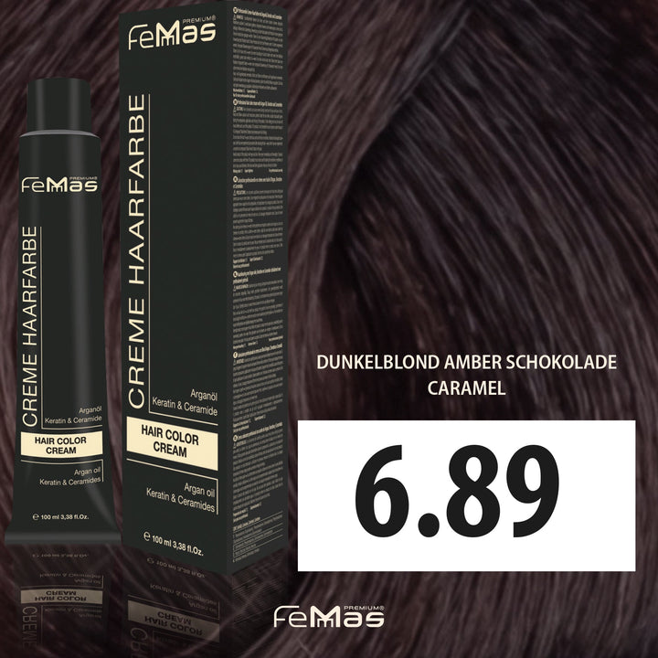 FemMas Haarfarbe 100 ml - Dunkelblond Amber Schokolade (Farbcode: 6.89)