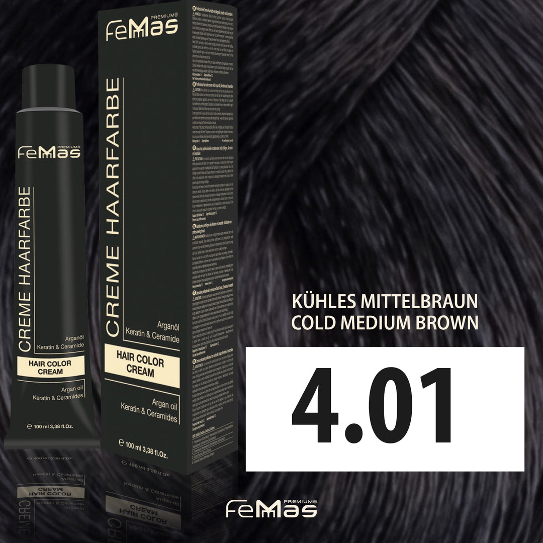 FemMas Haarfarbe 100ml - Kühles Mittelbraun (Farbcode: 4.01)