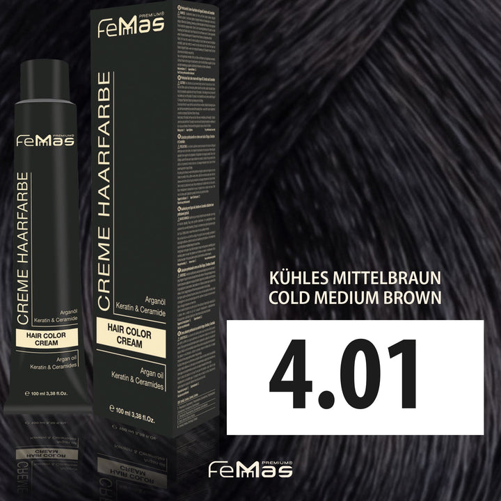 FemMas Haarfarbe 100ml - Kühles Mittelbraun (Farbcode: 4.01)