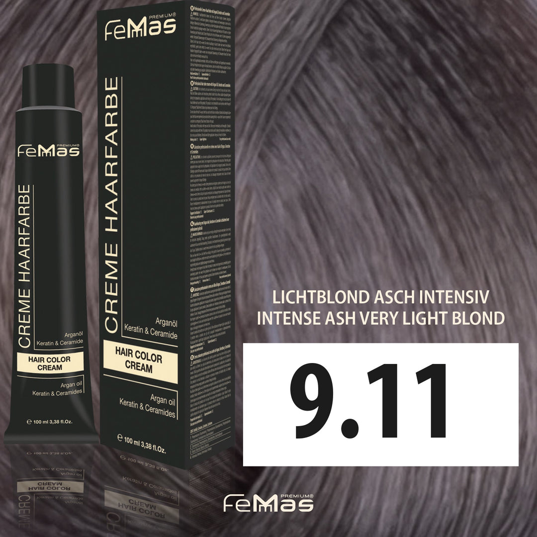 FemMas Haarfarbe 100 ml - sehr Hellblond Asch Intensive (Farbcode: 9.11)