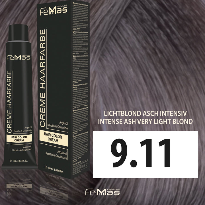 FemMas Haarfarbe 100 ml - sehr Hellblond Asch Intensive (Farbcode: 9.11)