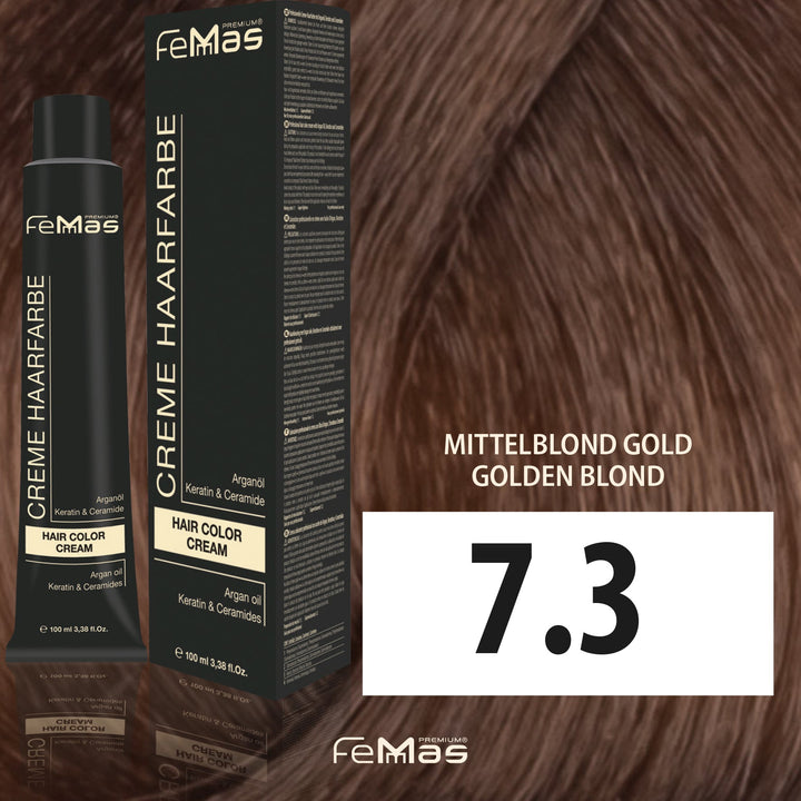 FemMas Haarfarbe 100 ml -  Mittelblond Gold (Farbcode: 7.3)