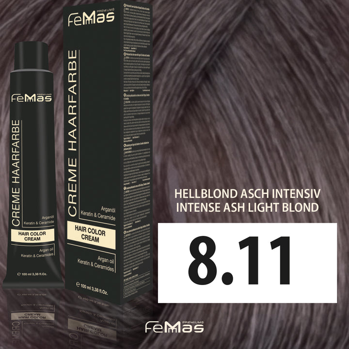 FemMas Haarfarbe 100 ml - Hellblond Asch Intensive (Farbcode: 8.11)