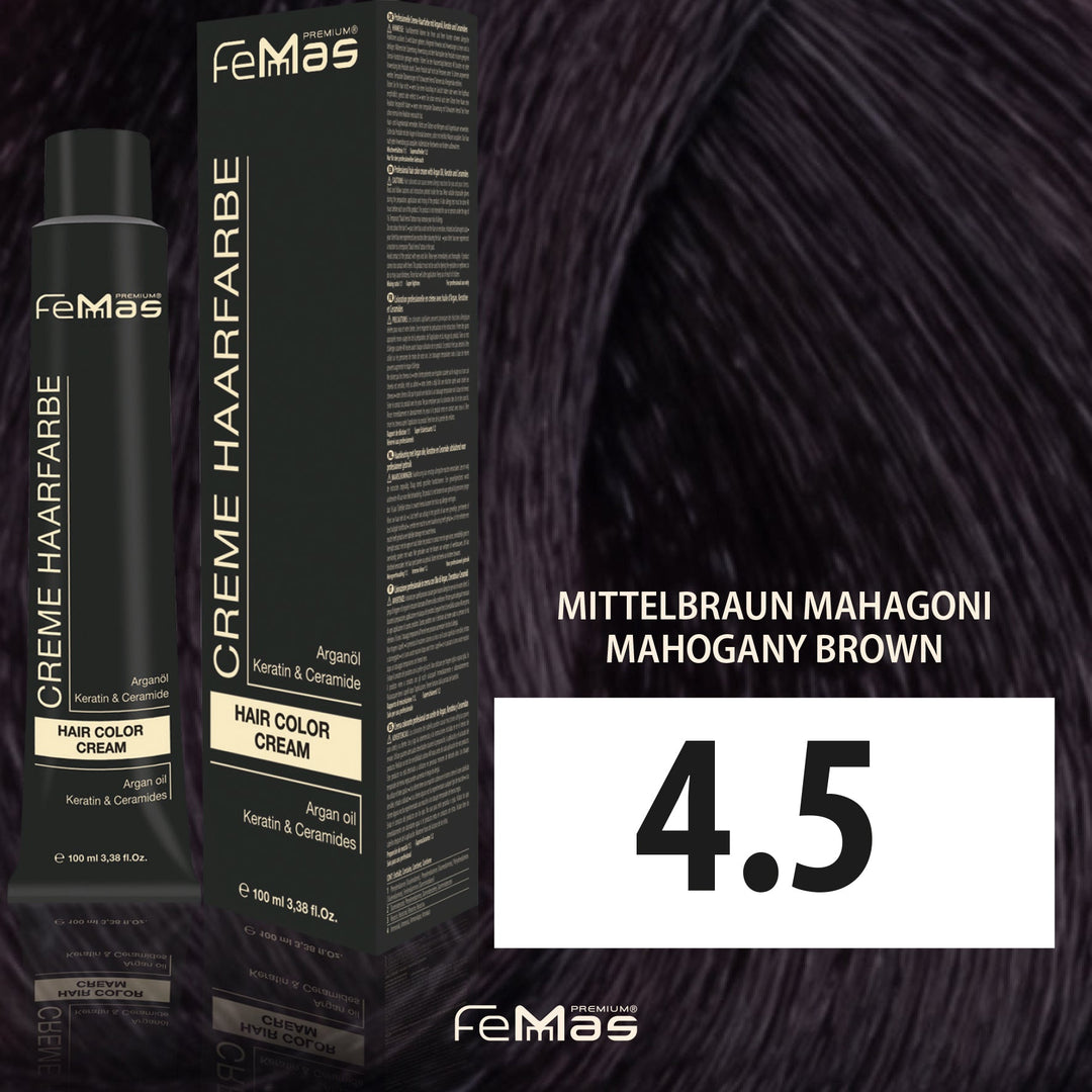 FemMas Haarfarbe 100 ml - Mittelbraun Mahagoni (Farbcode: 4.5)