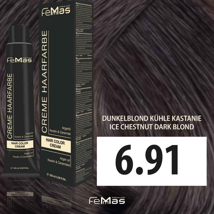 FemMas Haarfarbe 100 ml - Dunkelblond Kühle Kastanie (Farbcode: 6.91)