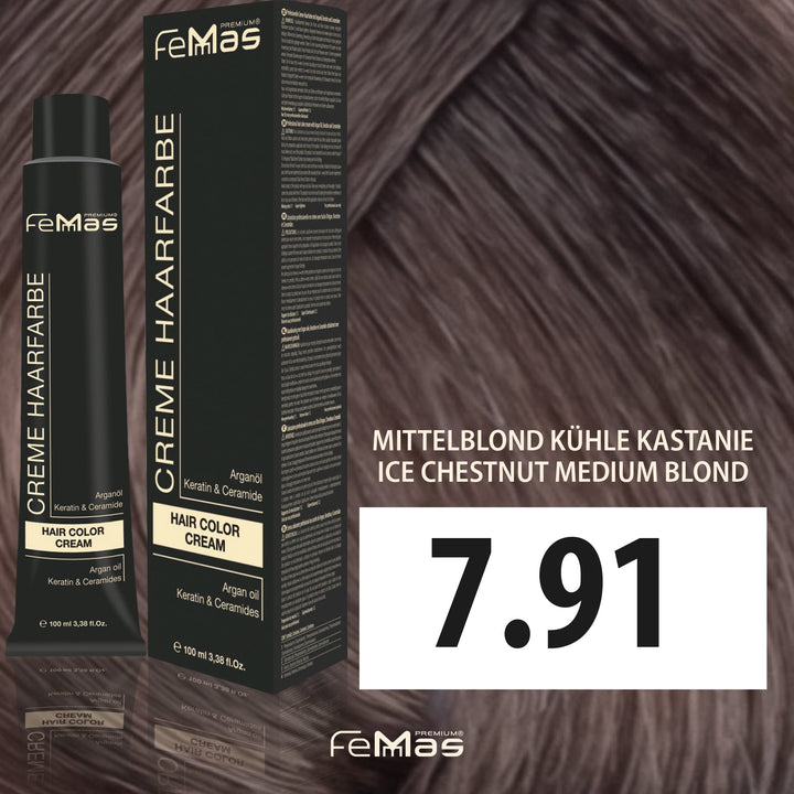 FemMas Haarfarbe 100 ml - Mittelblond Kühle Kastanie (Farbcode: 7.91)