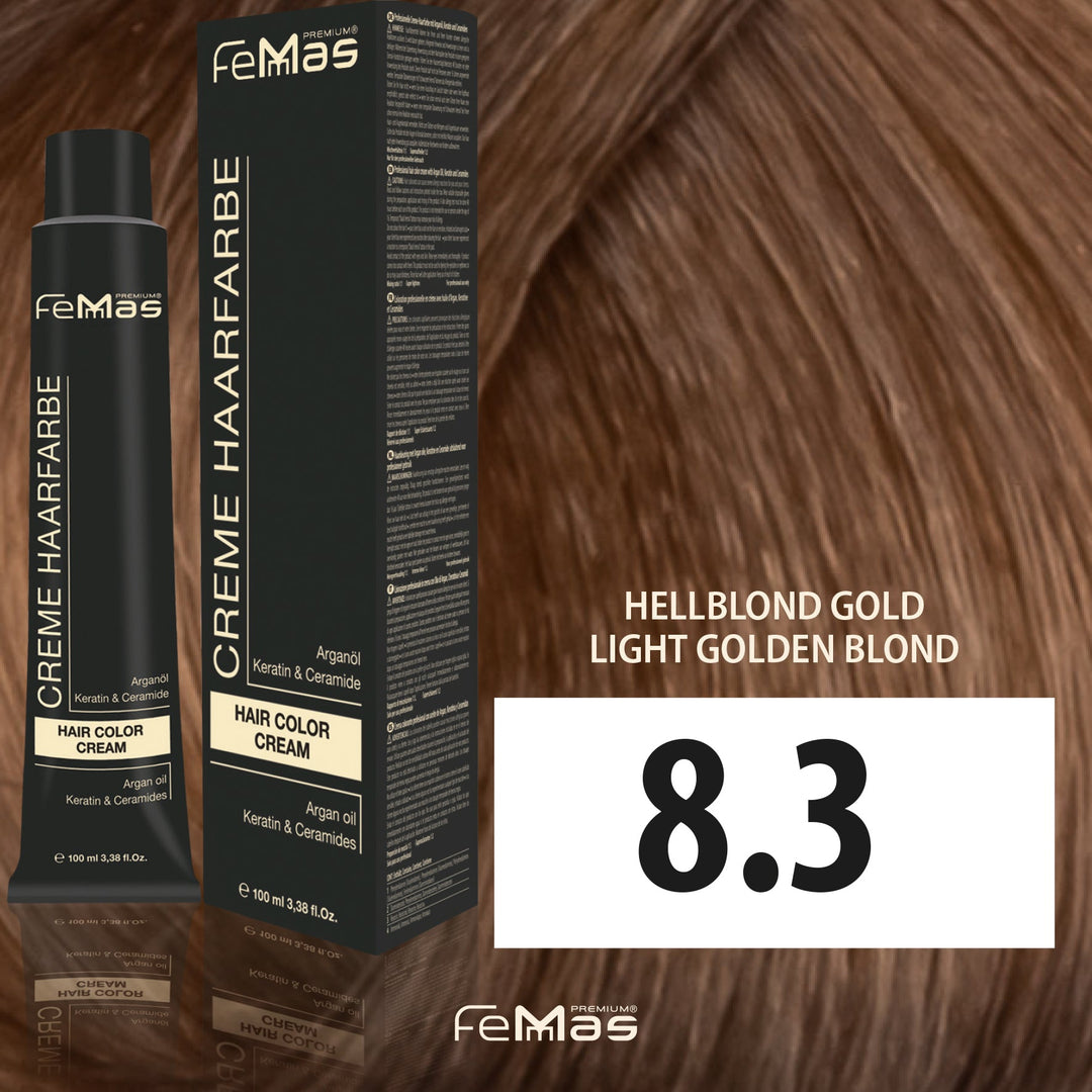 FemMas Haarfarbe 100 ml - Hellblond Gold (Farbcode: 8.3)