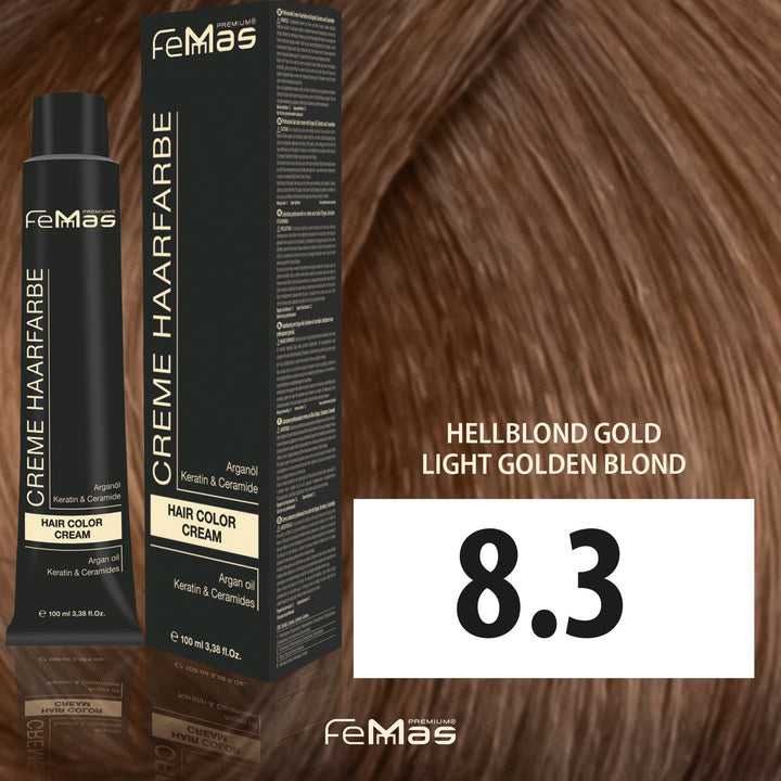 FemMas Haarfarbe 100 ml - Hellblond Gold (Farbcode: 8.3)