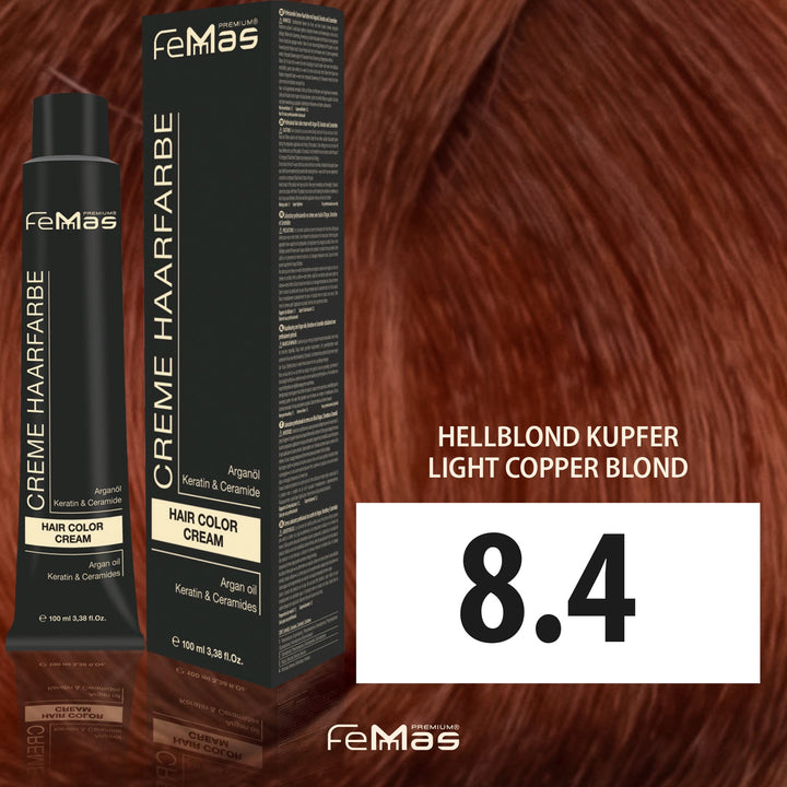 FemMas Haarfarbe 100 ml - Hellblond Kupfer (Farbcode: 8.4)