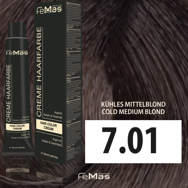 FemMas Haarfarbe 100 ml - Kühles Mittelblond (Farbcode: 7.01)
