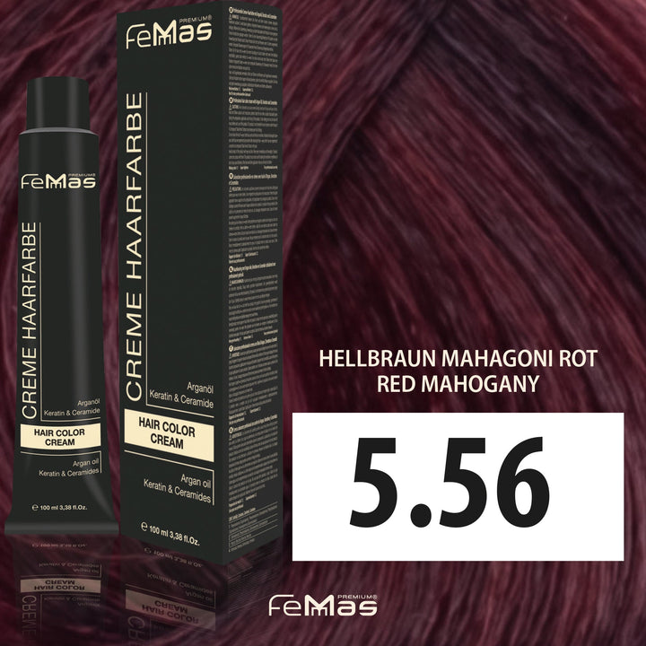 FemMas Haarfarbe 100 ml - Hellbraun Mahagoni Rot (Farbcode: 5.56)