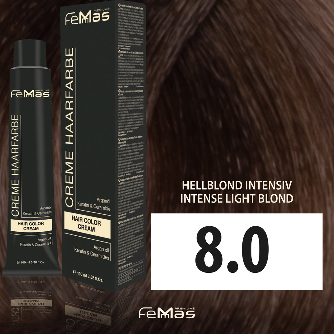 FemMas Haarfarbe 100 ml - Hellblond Intensive (Farbcode: 8.0)