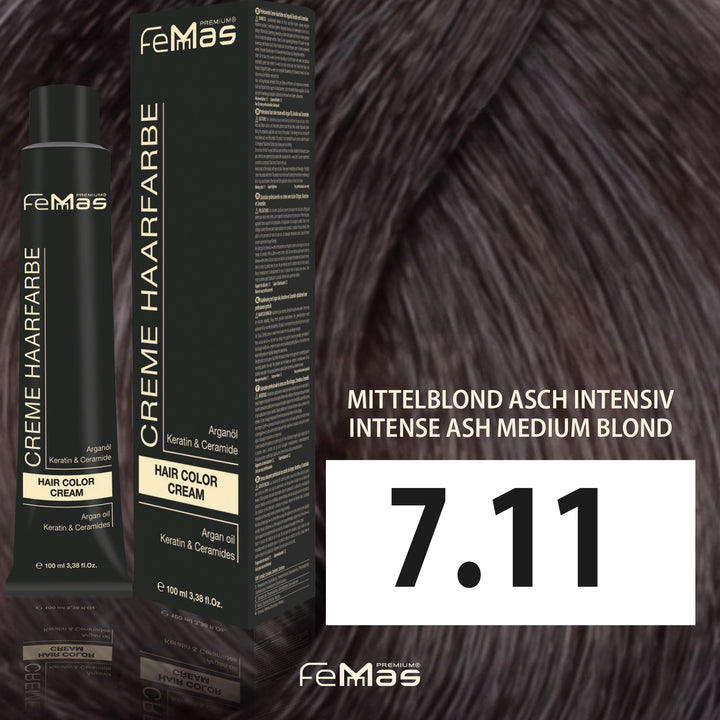FemMas Haarfarbe 100 ml - Mittelblond Asch Intensive (Farbcode: 7.11)