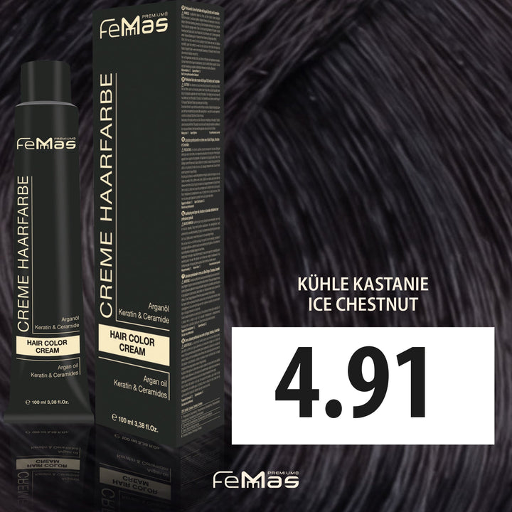 FemMas Haarfarbe 100 ml - Mittelbraun Kühle Kastanie (Farbcode: 4.91)