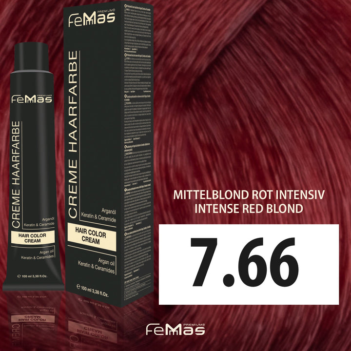 FemMas Haarfarbe 100 ml -  Mittelblond Rot Intensiv (Farbcode: 7.66)