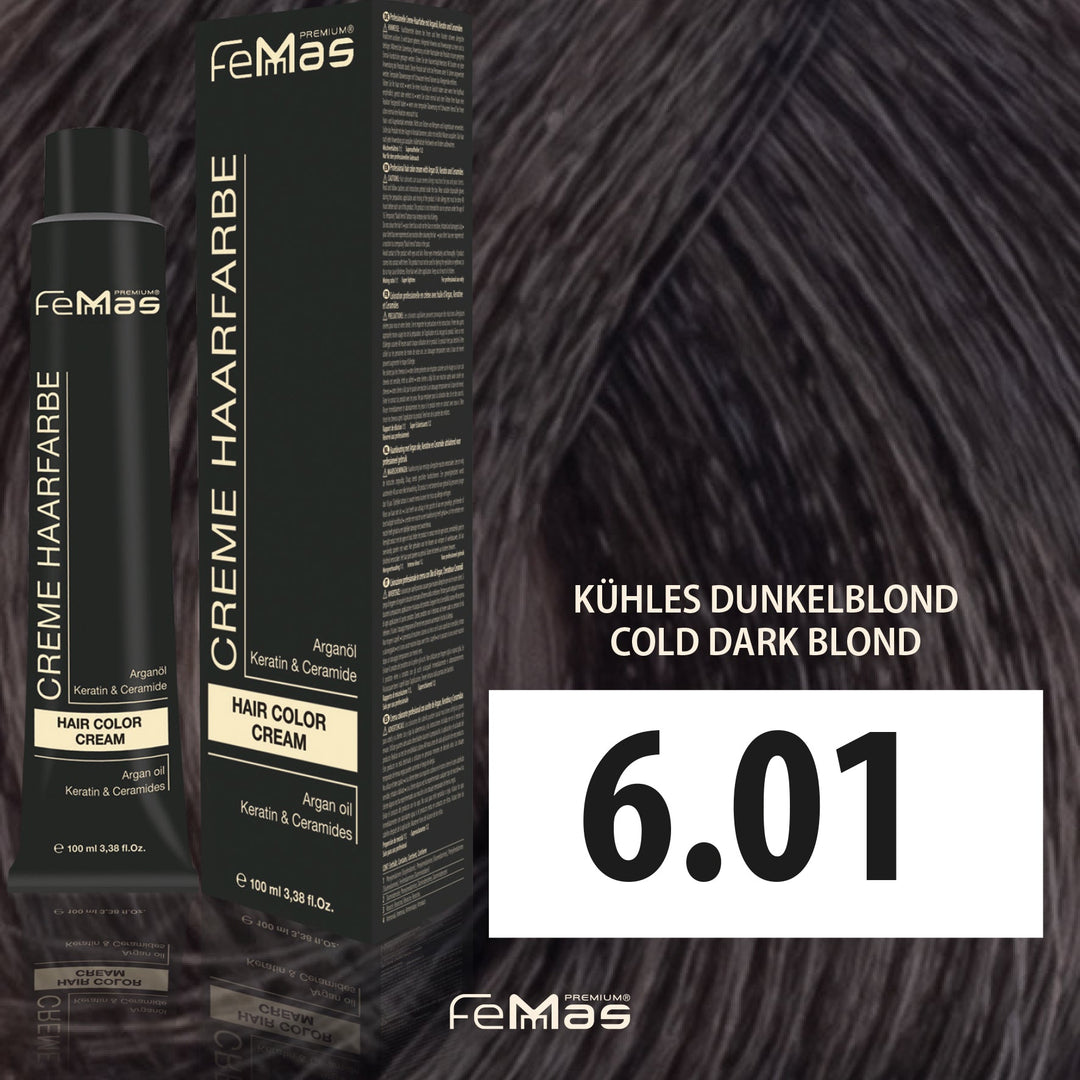 FemMas Haarfarbe 100 ml - Kühles Dunkelblond (Farbcode: 6.01)