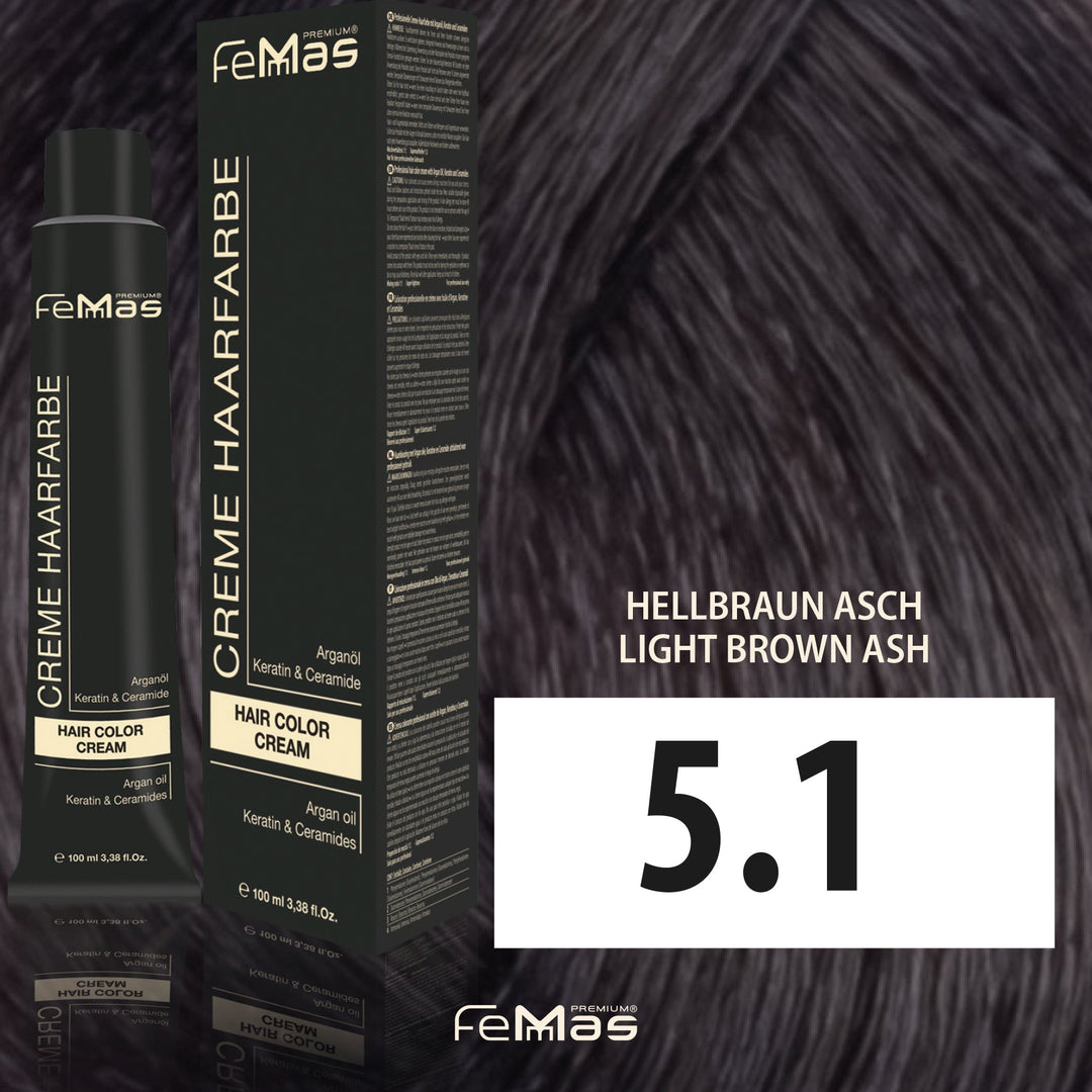 FemMas Haarfarbe 100 ml - Hellbraun Asch (Farbcode: 5.1)