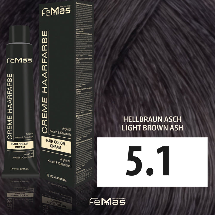 FemMas Haarfarbe 100 ml - Hellbraun Asch (Farbcode: 5.1)