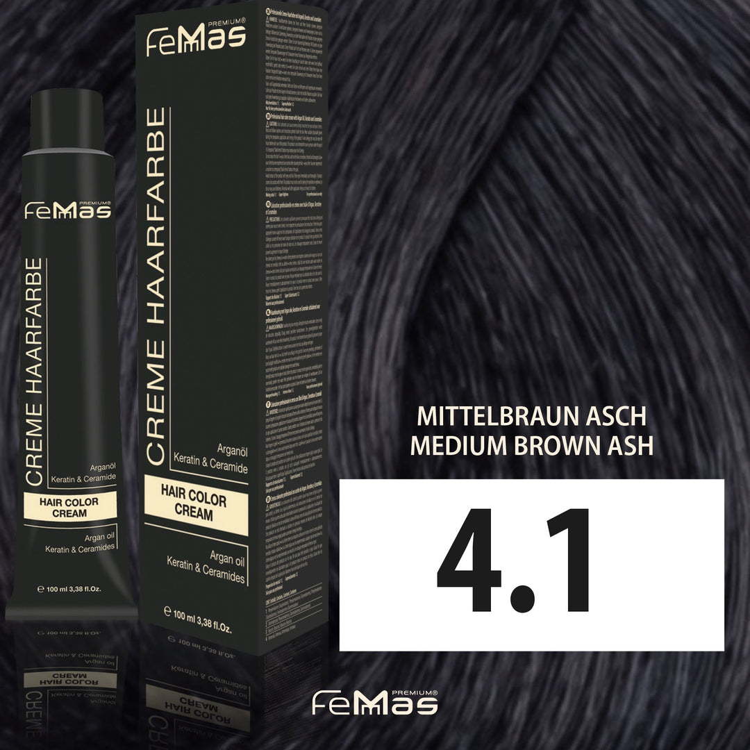 FemMas Haarfarbe 100 ml - Mittelbraun Asch (Farbcode: 4.1)